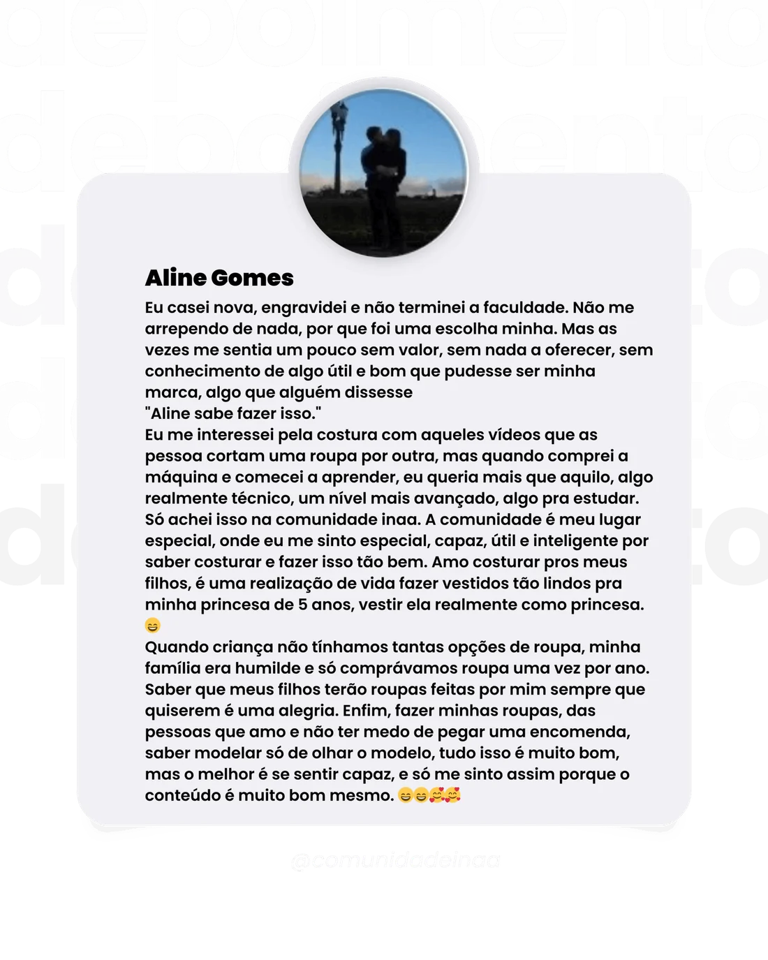 Depoimento de Aline Gomes, aluna do Inaá Club